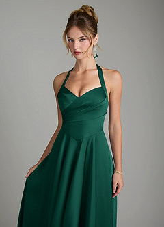 Azazie Tenaya Vestidos de damas de honor Vestido Esmeralda de Satén Elástico de Línea A con Escote corazón image3