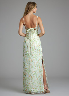 Azazie Mai Bridesmaid Dresses Green Watercolor Floral Sheath Pleated Watercolor Floral Dress image2