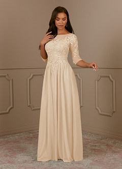 Azazie Harriet Mother of the Bride Dresses Champagne A-Line Scoop lace Mesh Dress image3