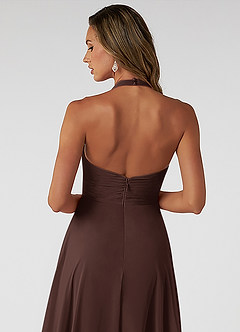 Azazie Tessie Robes de demoiselle d'honneur Robe Trapèze en Mousseline de soie Plissée Ganache image4