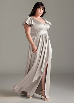 Azazie Omari Bridesmaid Dresses Silver A-Line Stretch Satin Dress image11