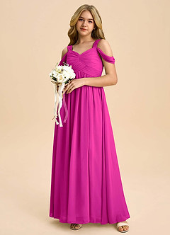 Azazie Lianne Junior Fuchsia A-Line Off the Shoulder Chiffon Dress image1