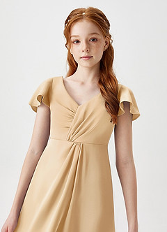 Azazie Soren Junior Vestido de Oro de Satén Elástico de Corte En A con Volante image3