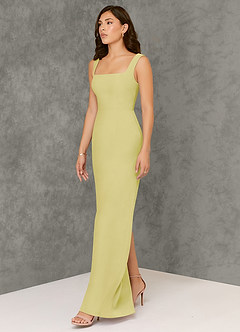 Azazie Flori Robes de demoiselle d'honneur Robe Fourreau en Mousseline de soie Col Carré Sorbet Citron image4