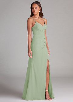 Azazie Maci Bridesmaid Dresses Dusty Sage Sheath Pleated Chiffon Dress image9