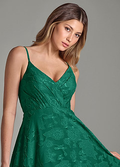 Azazie Amani Bridesmaid Dresses Emerald A-Line Pleated Floral Burnout Dress image7