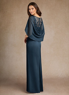 Azazie Hera vestidos de madre de la novia Vestido Azul Marino Oscuro de Satén Elástico de Corte en A con Encaje image3