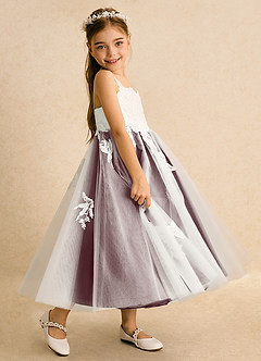 Azazie Coraline vestidos de niña de las flores Vestido de Marfil Sangria de Encaje de Corte En A image5