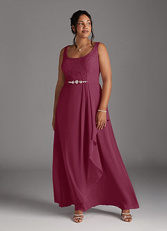 Azazie Ainsling Mother of the Bride Dresses Mulberry A-Line Square Neckline Lace Chiffon Dress image15