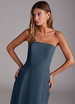 Azazie Wren Abiti da Damigella Abito Convertibile A-Line in Chiffon Spacco Laterale Blu Nettuno image5