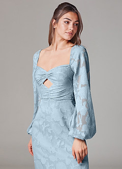 Azazie Lainie Vente Finale Robe Fourreau en Blumen-Burnout Manche longue Bleu Ciel image7