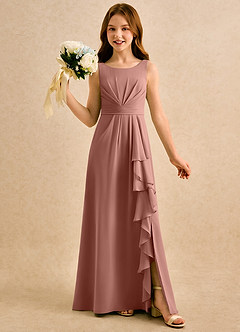 Azazie Chibi Girls Formal Abiti da Ragazza di Fiori Abito A-Line in Chiffon Plissettato Cedro Rosa image1