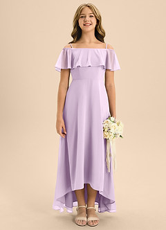 Azazie Maggie Junior A-Linie Schulterfrei Chiffon Kleid Frostiges Flieder image1