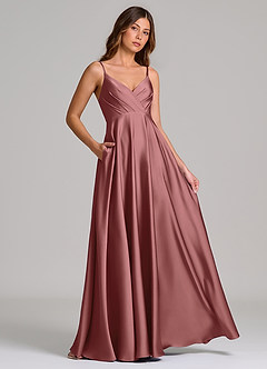 Azazie Amani Robes de demoiselle d'honneur Robe Trapèze en Satin extensible Plissée Améthyste image4