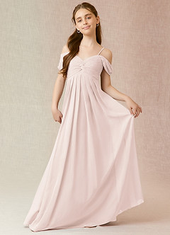 Azazie Kaitlynn Junior Vestido de Pétalo De Rosa de Gasa de Corte En A con Vestidos sin tirantes image1
