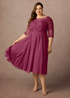 Azazie Marge Mother of the Bride Dresses Mulberry A-Line Scoop Lace Chiffon Dress image8
