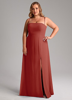 Azazie Wren Bridesmaid Dresses Terracotta A-Line Side Slit Chiffon Convertible Dress image14