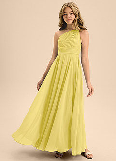 Azazie Charlize Junior Canary A-Line Pleated Chiffon Dress image1