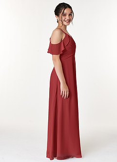 Azazie Dakota Junior Jurk van Chiffon met A-Lijn Off the Shoulder Roest image3