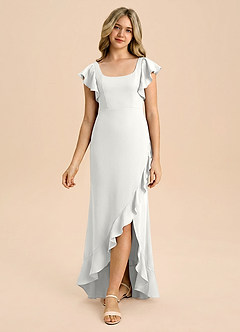 Azazie Demi Junior White Mermaid Bow Stretch Satin Dress image5