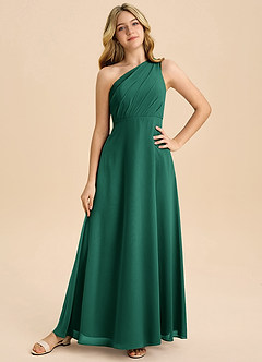 Azazie Phaedra Junior Emerald A-Line Pleated Chiffon Dress image3