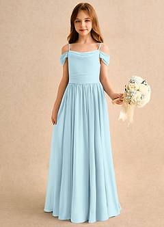 Azazie Shia Girls Formal Robe Demoiselle D'honneur Fillette Robe Trapèze en Mousseline de soie Épaules dénudées Bleu Nuage image4