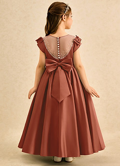 Azazie Toffee Blumenmädchenkleider Ballkleid Schleifen Matte Satin Kleid Rotbraun image1