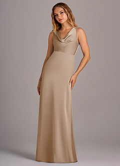 Azazie Wrenlee Bridesmaid Dresses Taupe A-Line Stretch Satin Dress image5