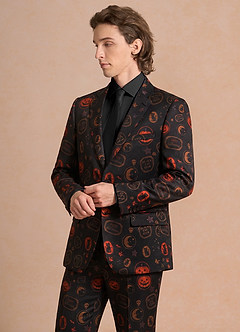 front Caleb Schwarz Anzugjacke mit Vintage-Halloween-Print