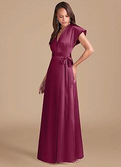 Azazie Nico Brautjungfernkleider A-Linie Plissee Metallischer Satin Kleid Burgunderrot image3