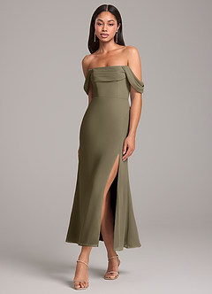 Azazie Saige Abiti da Damigella Abito Convertibile Tubino in Chiffon a Spalla Scoperta Willow Green image3