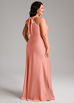 Azazie Doretta Bridesmaid Dresses Coral Mermaid Pleated Stretch Satin Dress image7