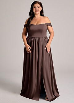 Azazie Calianna Bridesmaid Dresses Ganache A-Line Off the Shoulder Stretch Satin Convertible Dress image6