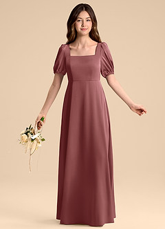 Azazie Briar Junior Vestido de Amatista de Satén Elástico de Corte en A con Lazo image5