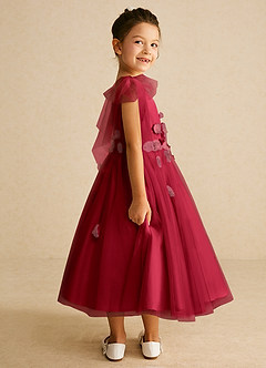 Azazie Minia Flower Girl Dresses Scarlet A-Line Bow Matte Satin Dress image2