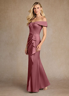 Azazie Laredo vestidos de madre de la novia Vestido de Rosa Del Desierto de Satén Elástico de Sirena con Vestidos sin tirantes image5