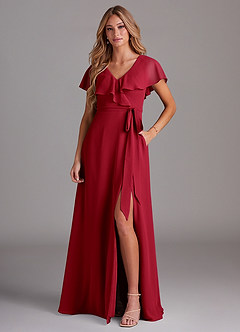 Azazie Lainey Bridesmaid Dresses Scarlet A-Line with Pockets Chiffon Dress image1