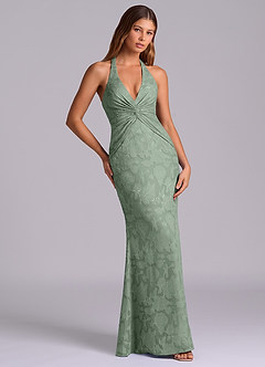 Azazie Valerie 신부 들러리 드레스 인어 주름진 플로럴 번아웃 바닥 길이 드레스 image5