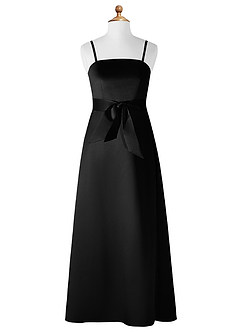 Azazie Anina Junior Vestido de Negro de Satin Mate de Corte En A con Lazo image7