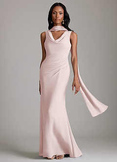 Azazie Linelle Bridesmaid Dresses Blushing Pink Mermaid Pleated Chiffon Dress image1