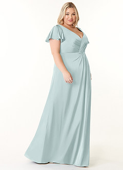Azazie Soren Bridesmaid Dresses Mist A-Line Pleated Stretch Satin Dress image3