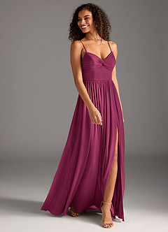 Azazie Zeya Bridesmaid Dresses Mulberry A-Line Pleated Mesh Dress image3