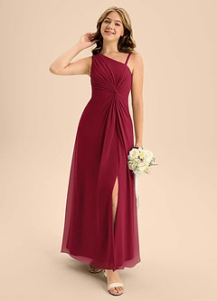 Azazie Brooke Junior Burgundy A-Line Side Slit Chiffon Dress image3