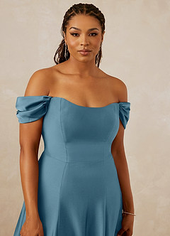Christian Siriano Bridal for Azazie 1002 Bridesmaid Dresses Bermuda A-Line Off the Shoulder Stretch Satin Convertible Dress image13