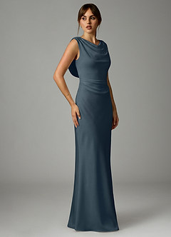 Azazie Kieryn Robes de demoiselle d'honneur Robe Sirène en Satin extensible Plissée Violet Crépusculaire image4