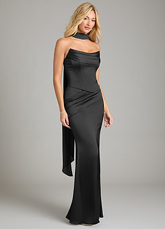 Azazie Sorrel Bridesmaid Dresses Black Mermaid Strapless Stretch Satin Convertible Dress image8