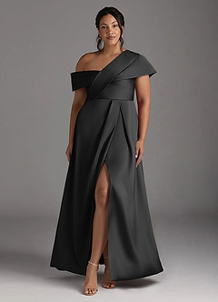 Azazie Milton Mother of the Bride Dresses Black A-Line Pleated Stretch Satin Dress image9