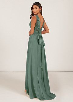 Azazie Gertrude Bridesmaid Dresses Eucalyptus A-Line Lace Chiffon Dress image5