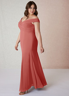Azazie Lecia Bridesmaid Dresses Antique Rose Empire Off-The-Shoulder Pleated Chiffon Convertible Dress image10