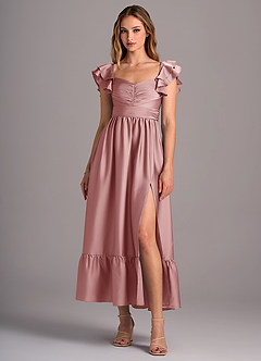 Azazie Anaya Robes de demoiselle d'honneur Robe Trapèze Convertible en Satin extensible Encolure en Forme de Cœur Rose Poussiéreuse image1